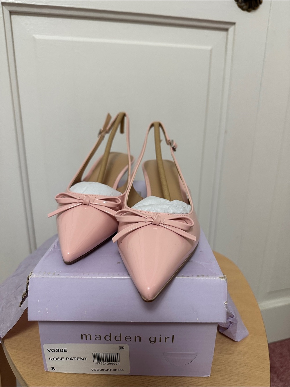 Madden Girl Pink Patent Pointed-Toe Slingback Flats with Bow